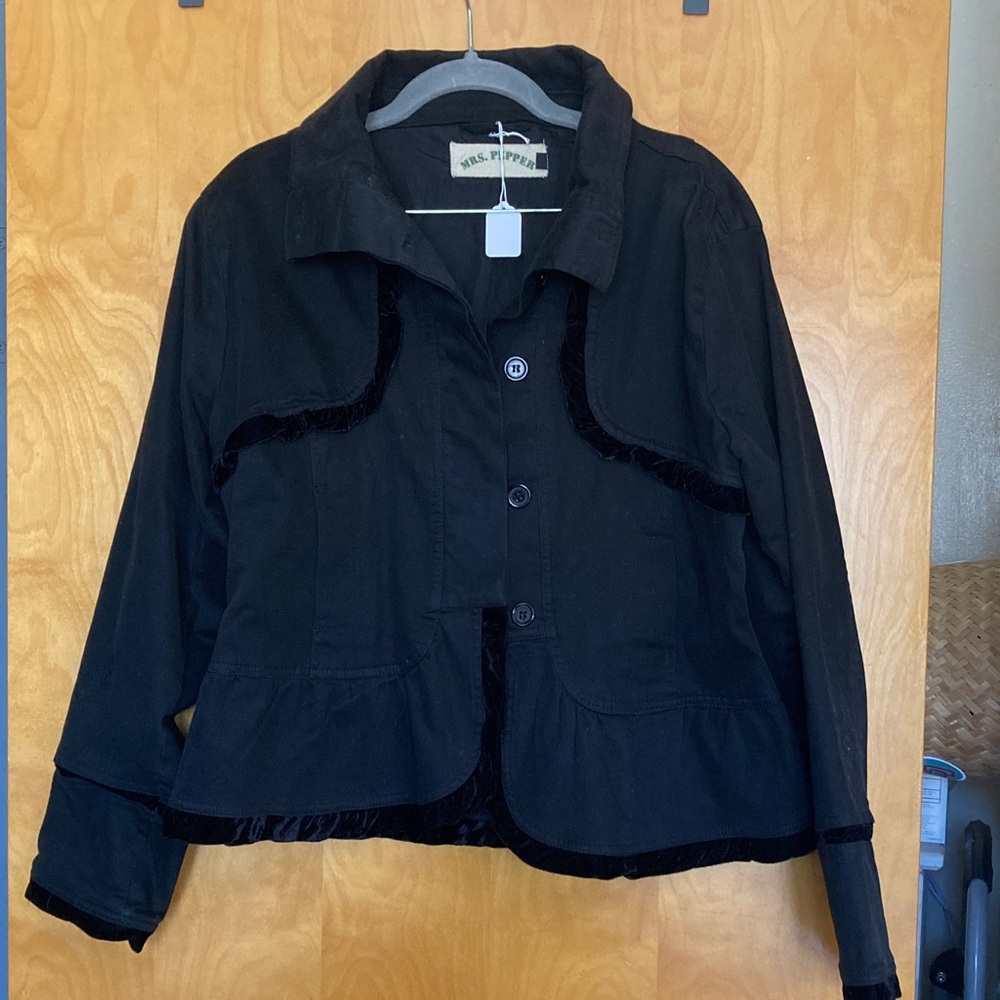 Peplum velvet lined black jacket